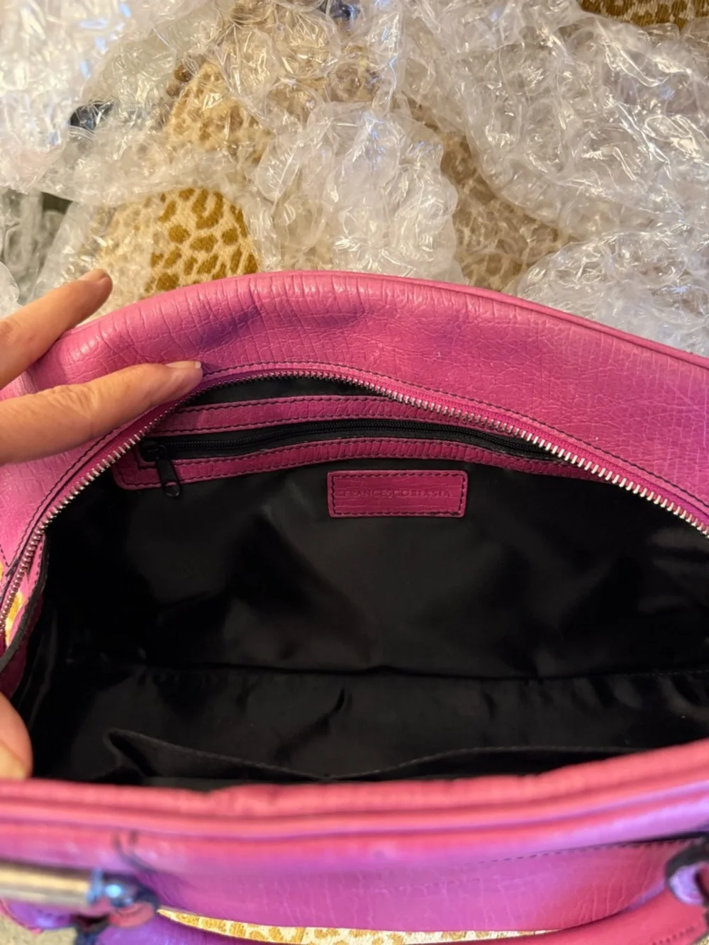 💯 Authentic FRANCESCO BIASIA Pink Leather Bowler Satchel Bag w Silver Hardware